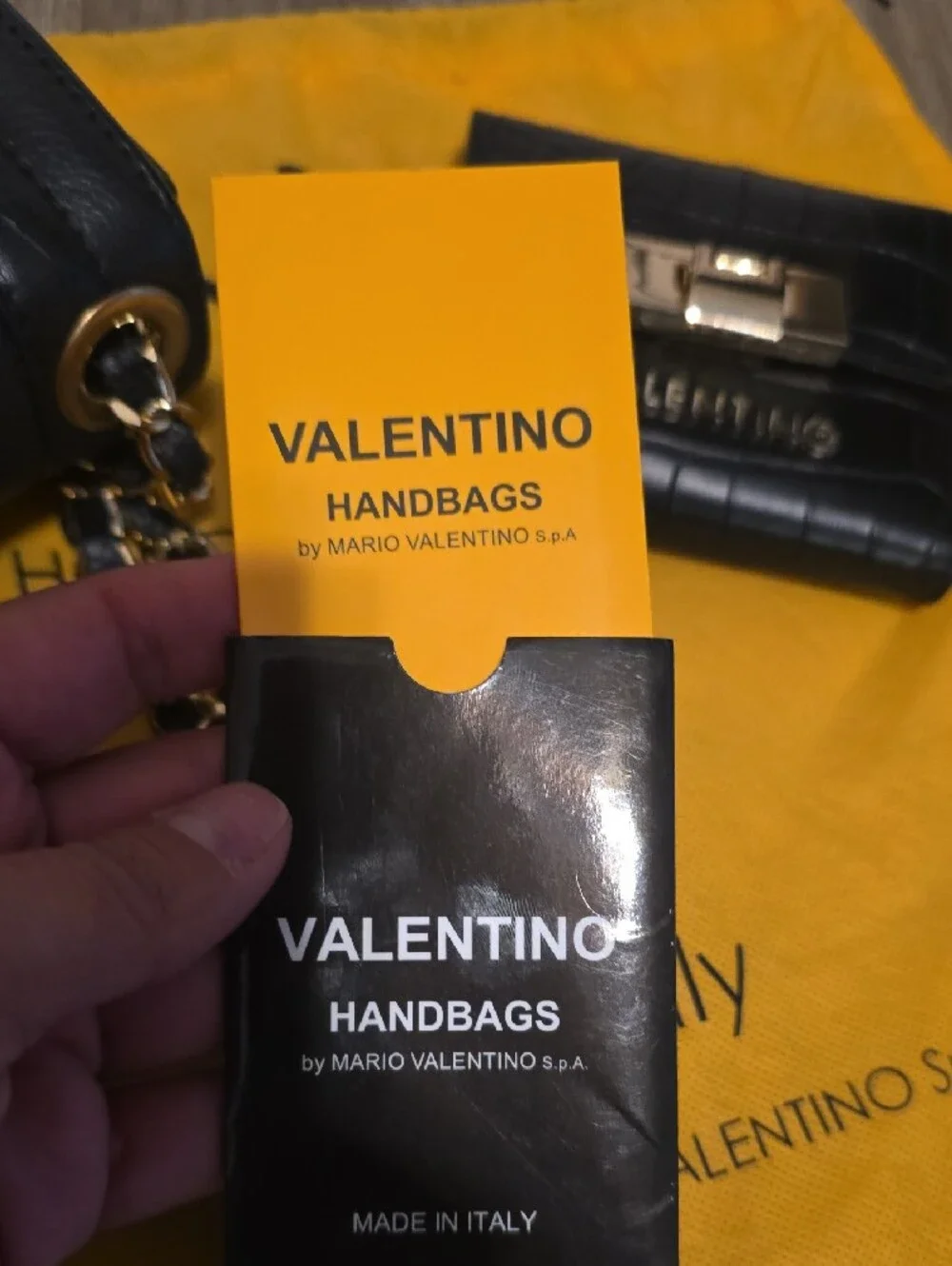 Valentino Black Quilted Leather Chain Shoulder Bag with Matching Wallet